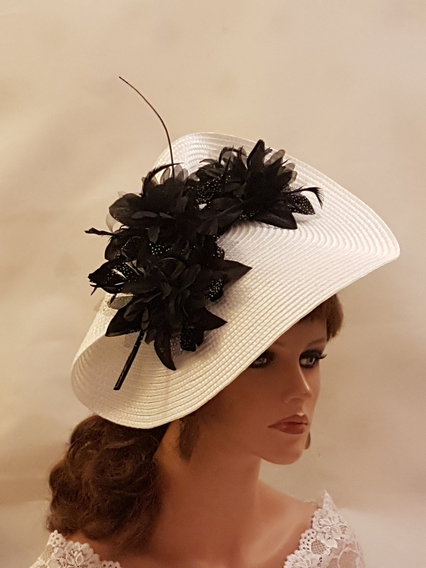 WHITE & BLACK Mother of Bride/Groom Hat fascinator large hatinator -EleganceFascinator