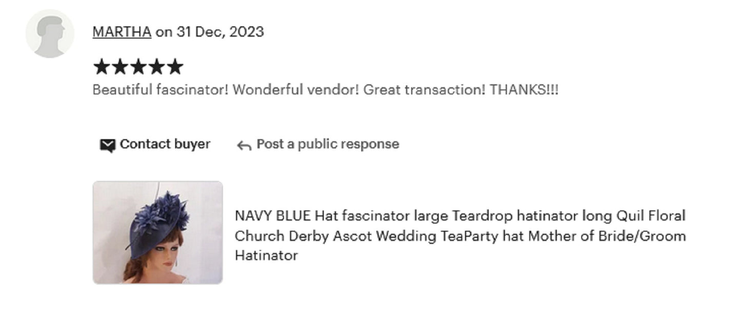 Navy Blue Teardrop Hatinator: Floral Quill Feather Ascot Hat