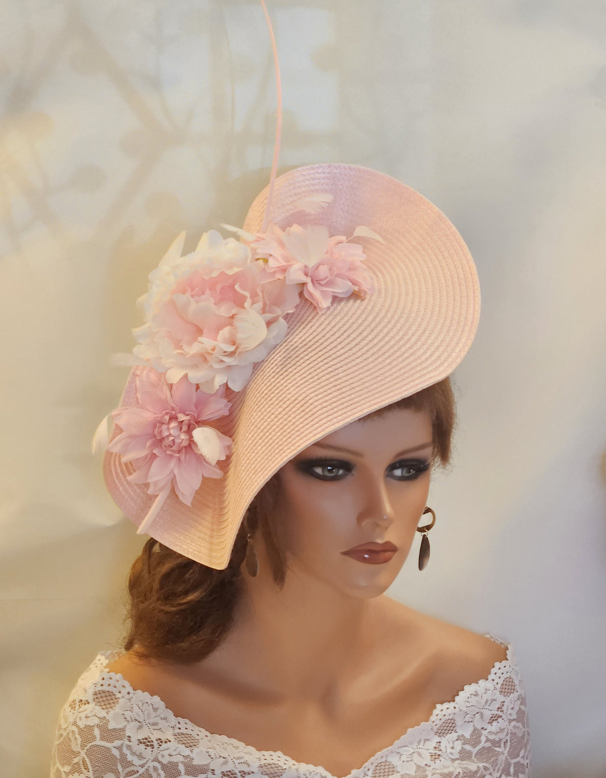 Pink Floral Fascinator Hat: Quill Feather Derby Ascot Headband