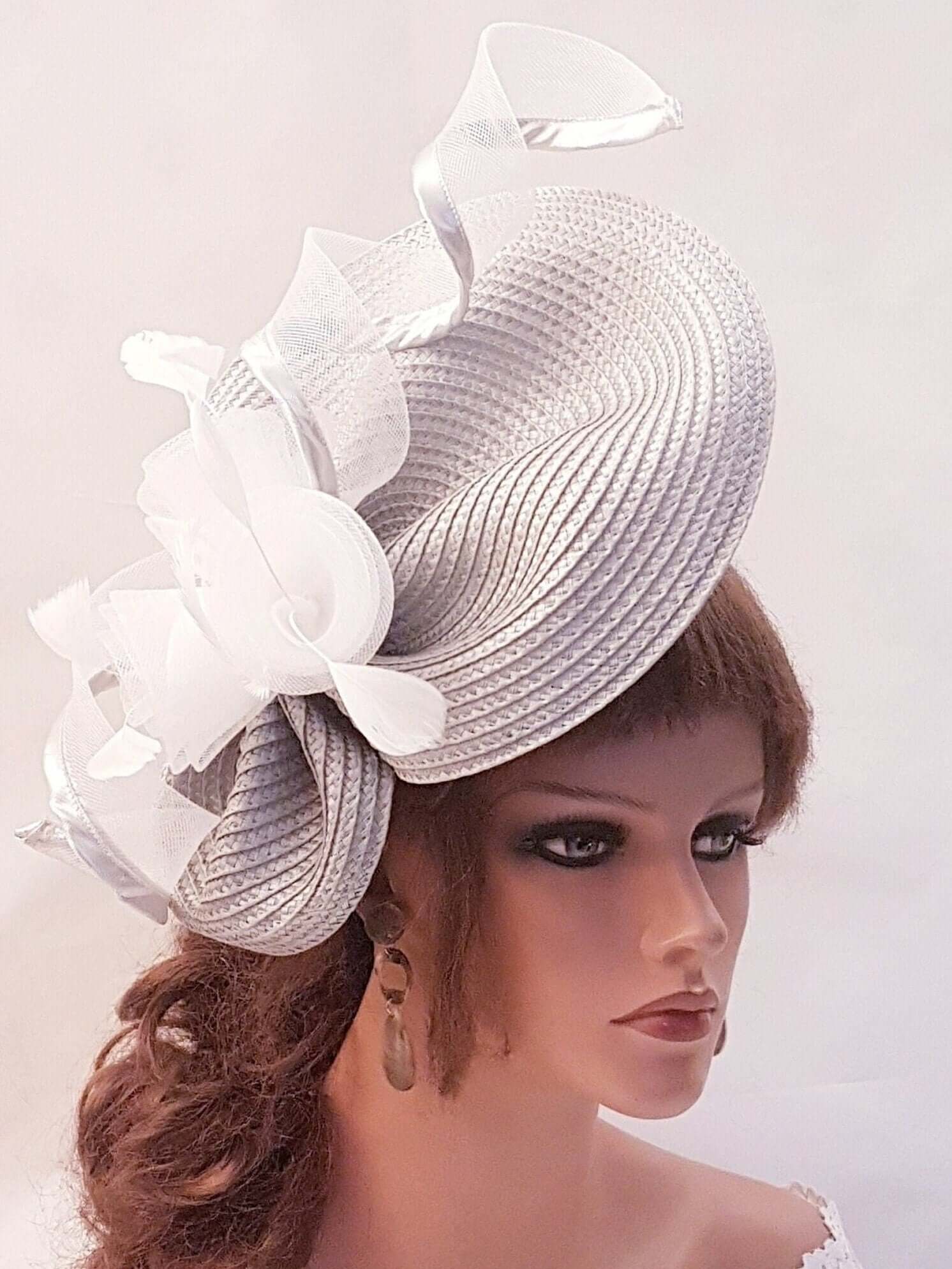 .silver grey wedding fascinator hat
