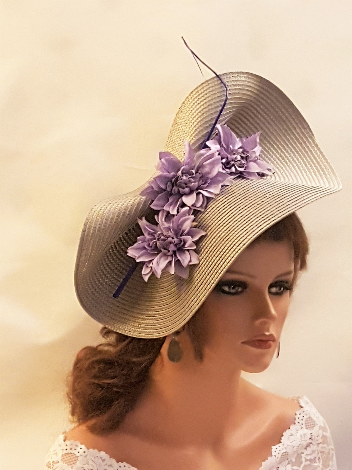 Lilac Floral Fascinator: Grey Derby Hat, Wedding Ascot Hatinator