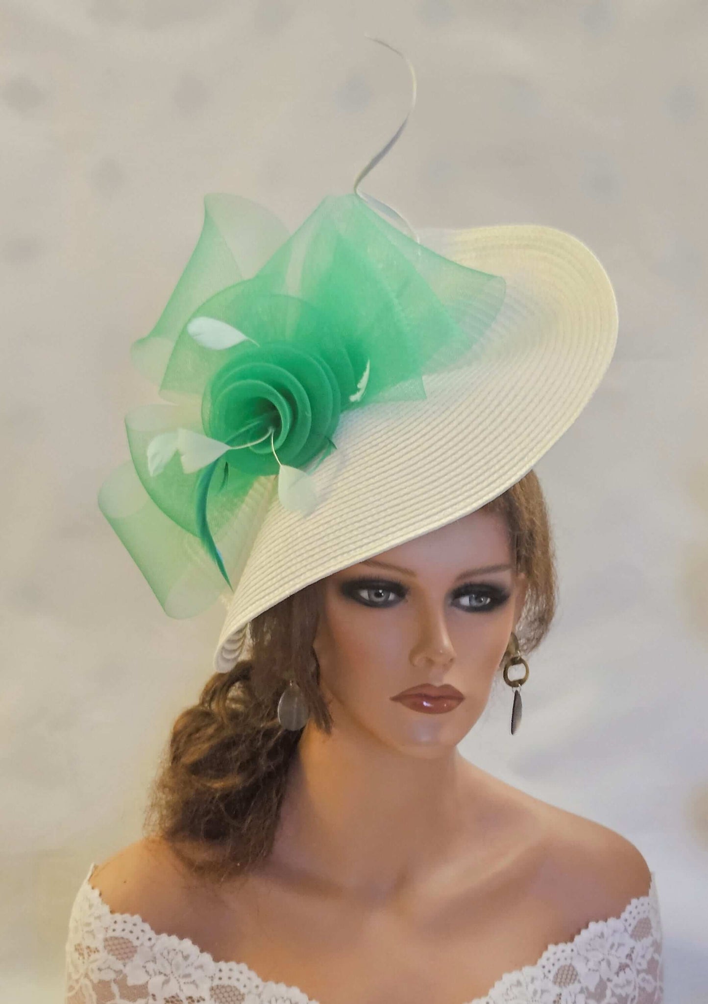 White and Green Hat fascinator