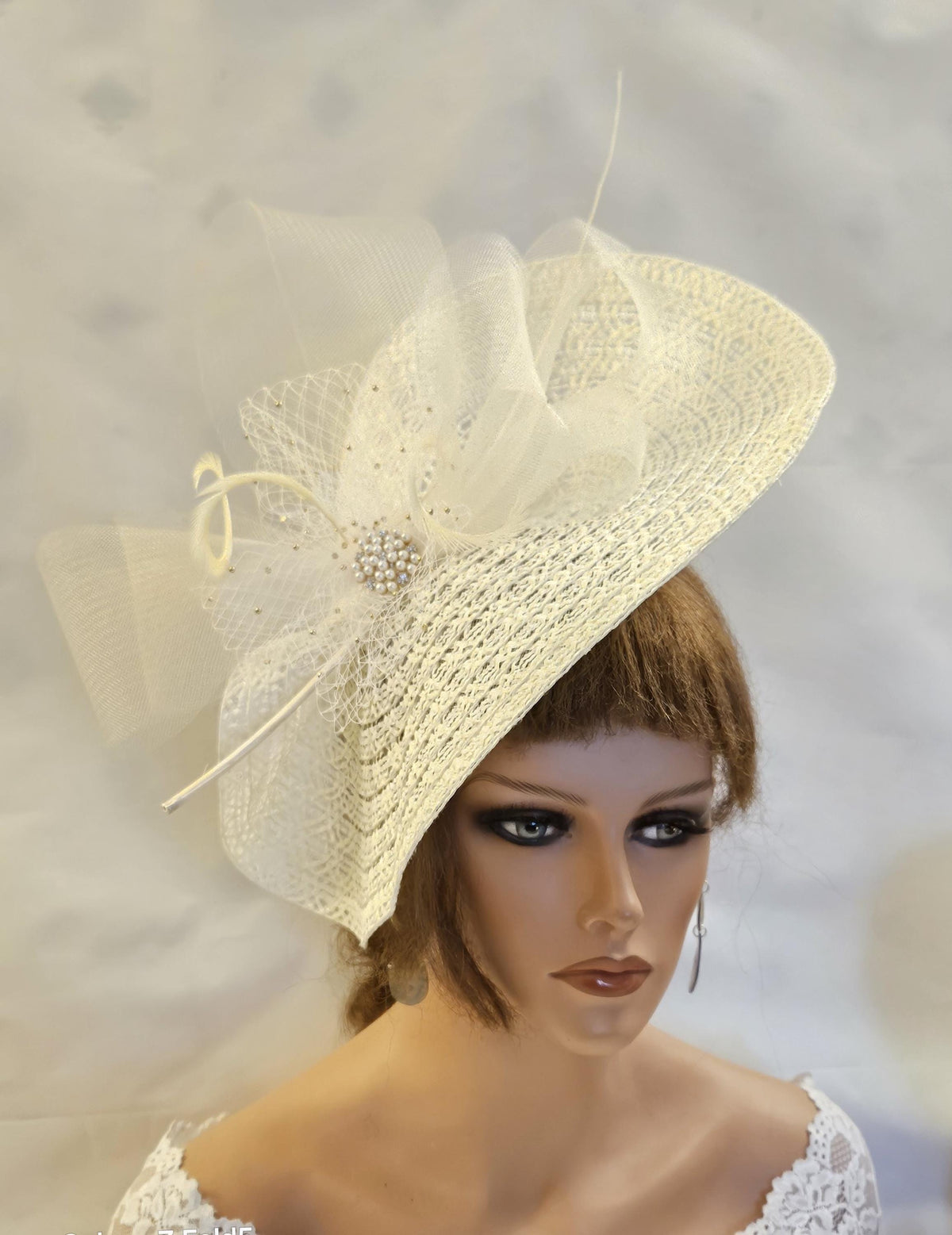 Ivory Fascinator Hatinator: Feather & Floral Derby Hat