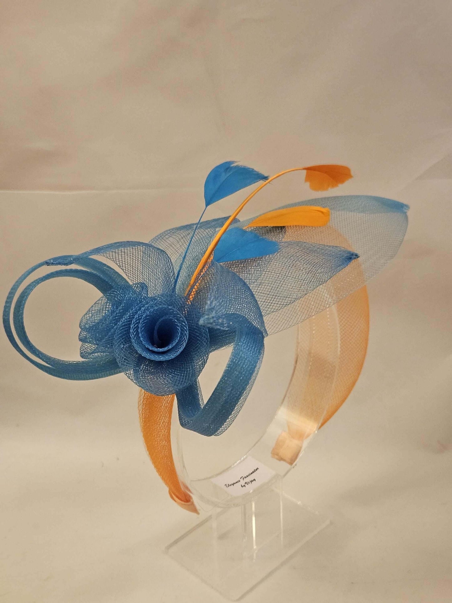 BLUE and ORANGE HEADBAND Fascinator for wedding,Races,TeaParty & Special occasion. Wedding guest,Mother of Bride Headpiece. Moder Headband