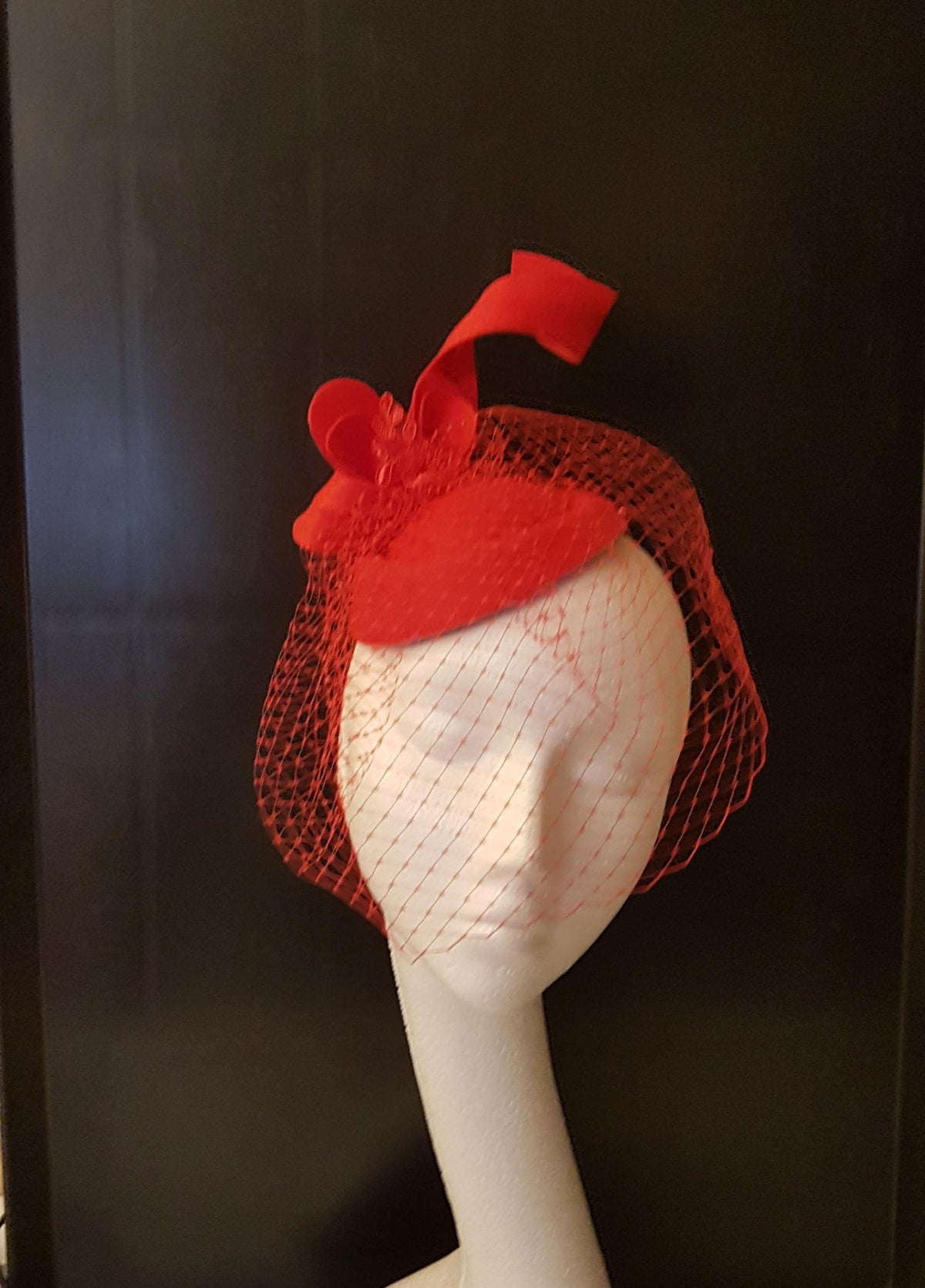 Red Fascinator Hat: Handcrafted Sculpted Headwear for Weddings & Races