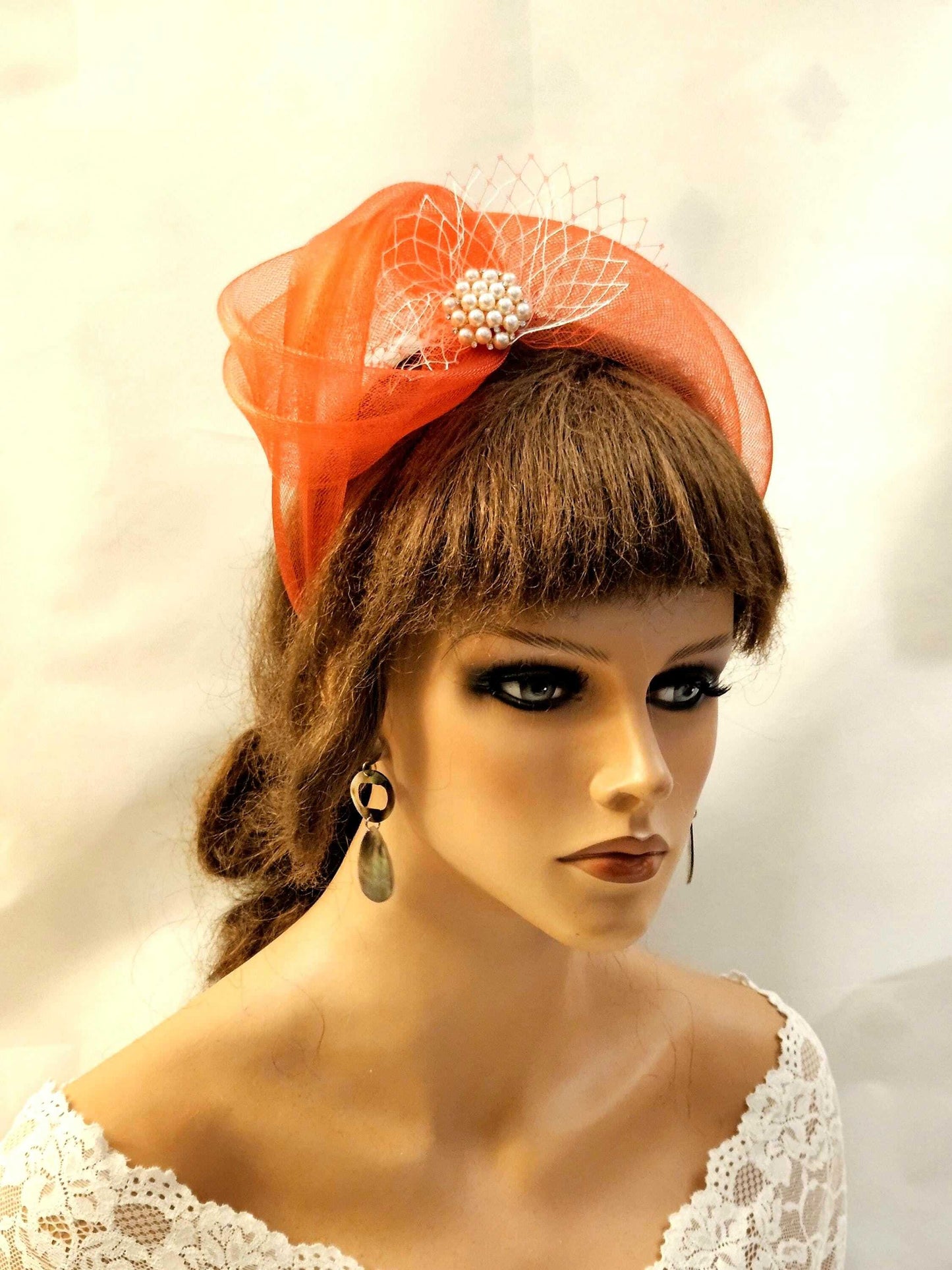 RED Crinoline Bow knot Headband Fascinator for Wedding, Race,Tea party