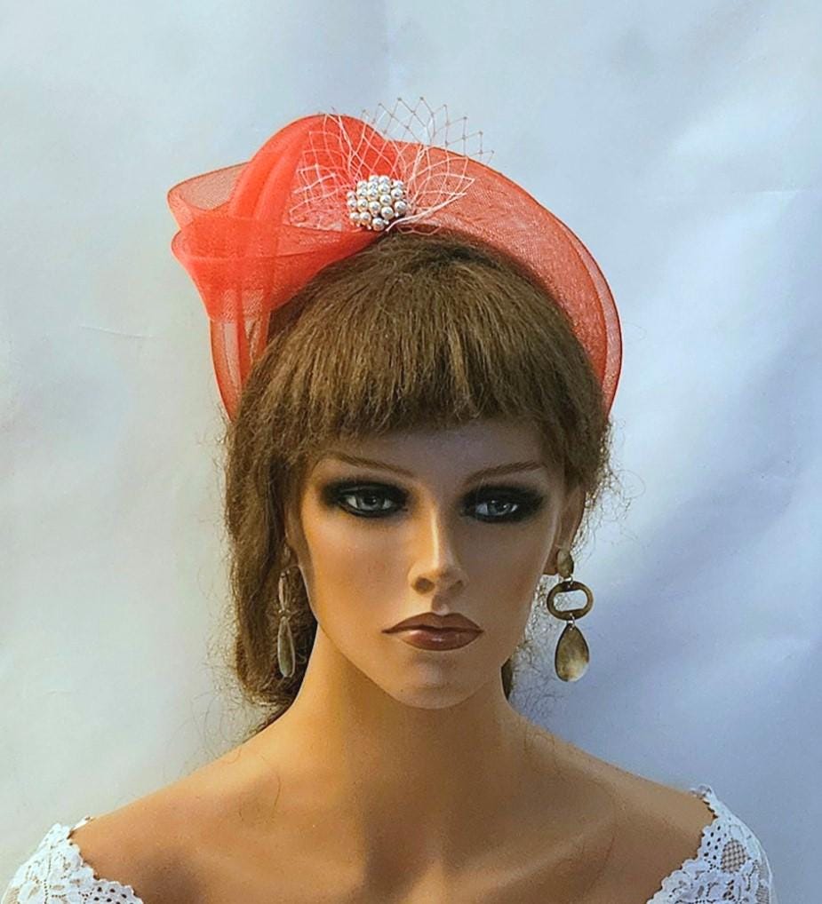 RED Crinoline Bow knot Headband Fascinator for Wedding, Race,Tea party