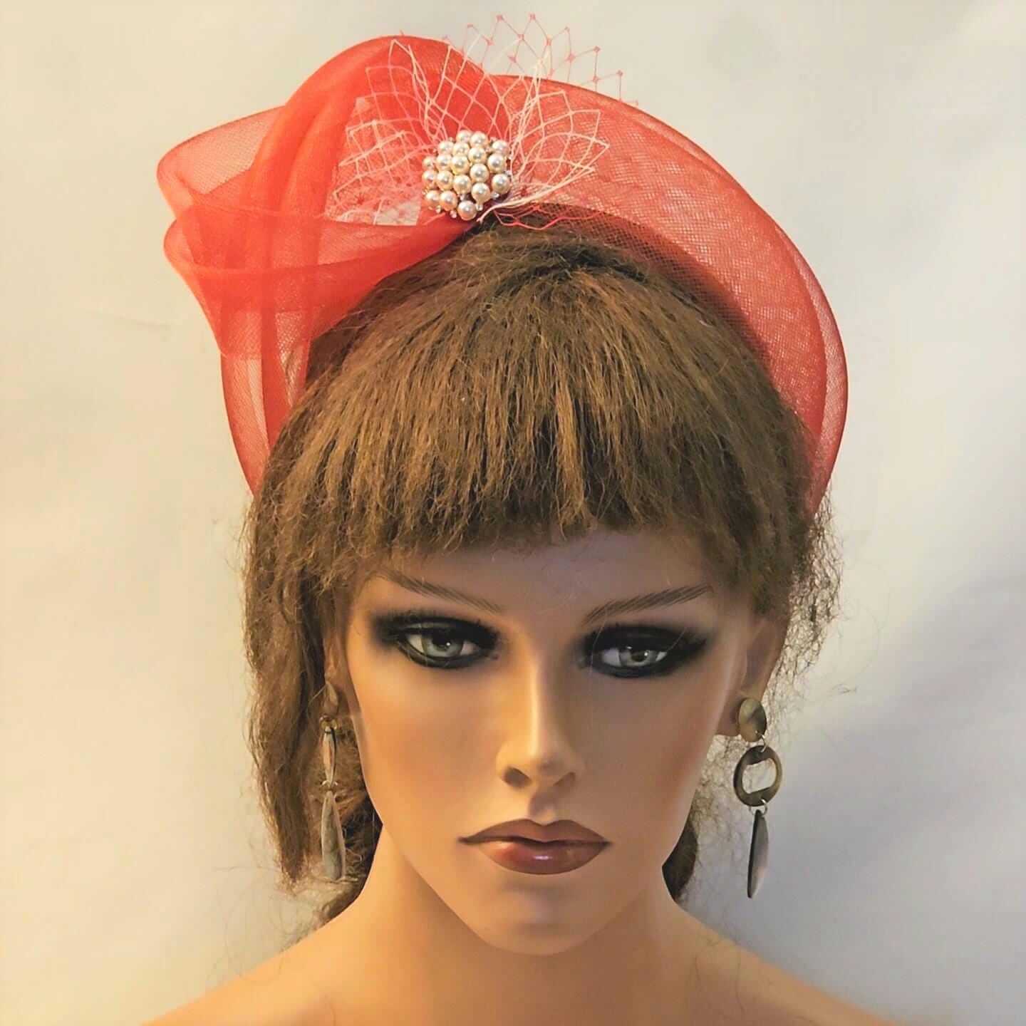 RED Crinoline Bow knot Headband Fascinator for Wedding, Race,Tea party