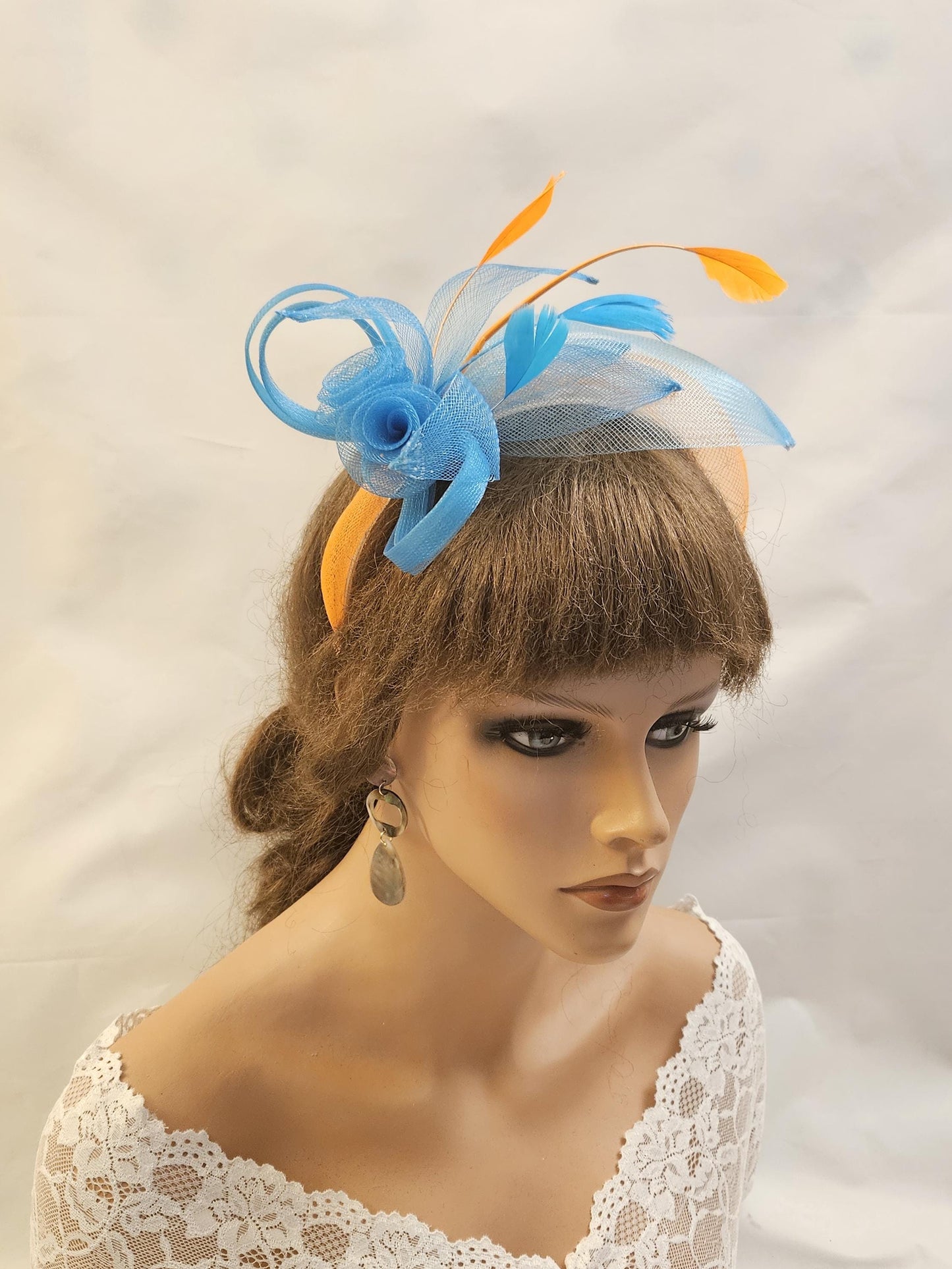 BLUE and ORANGE HEADBAND Fascinator for wedding,Races,TeaParty & Special occasion. Wedding guest,Mother of Bride Headpiece. Moder Headband