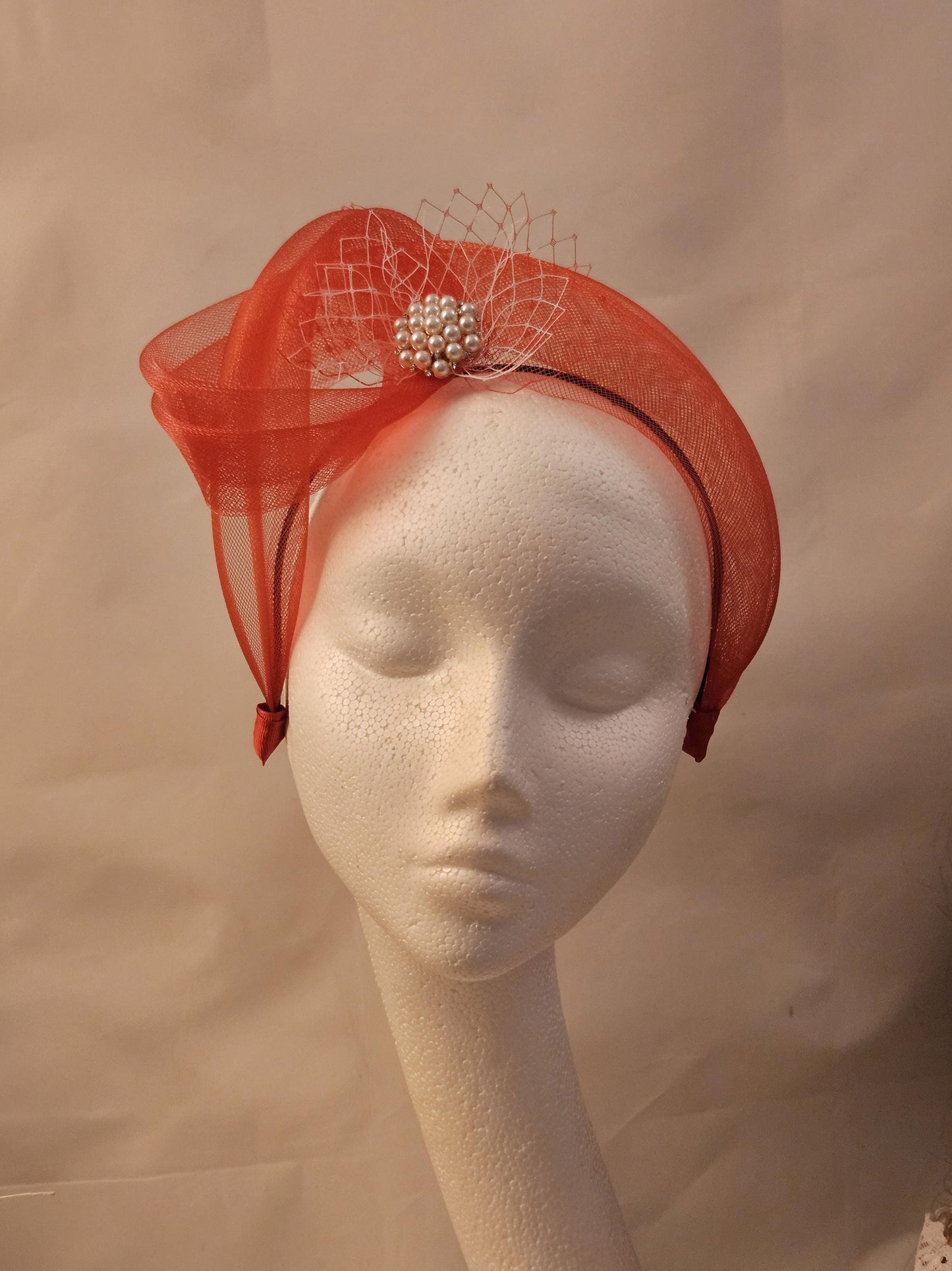 RED Crinoline Bow knot Headband Fascinator for Wedding, Race,Tea party