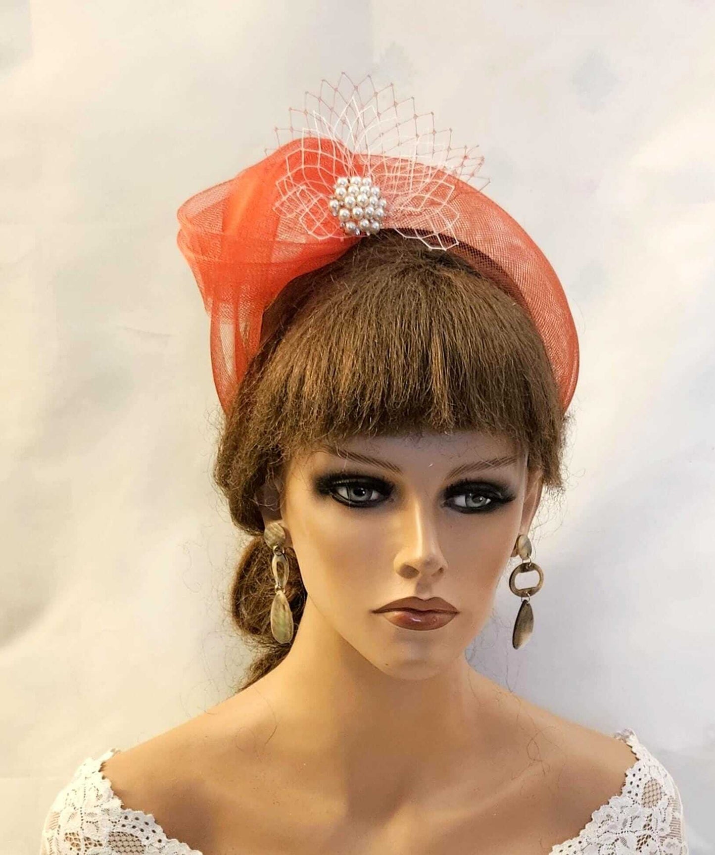 RED Crinoline Bow knot Headband Fascinator for Wedding, Race,Tea party