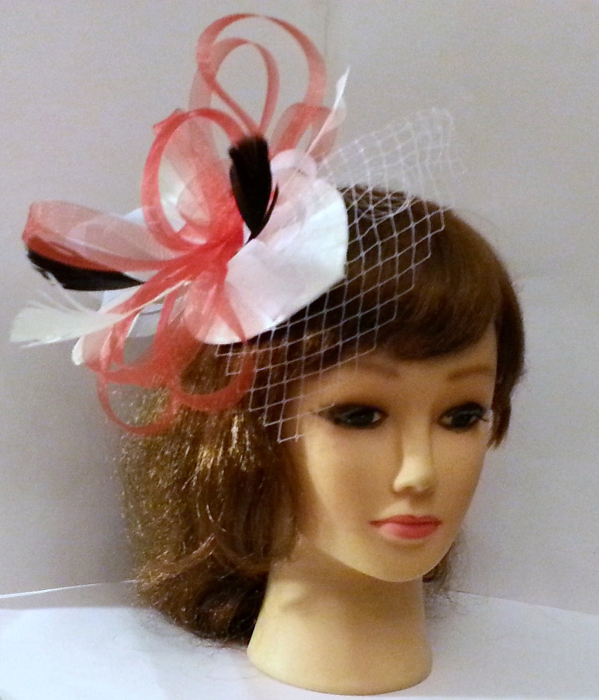Teardrop Fascinator Hat, Crinoline Loops, French Net Veil