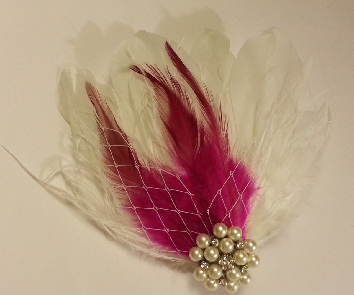 Feather Fascinator,wedding hair accessory, rose/Hotpink feather clip, Bridal Hair Piece Bridal Feather Hair Piece, Wedding Hair Accessories