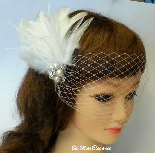 Feather Fascinator #1920s Gatsby wedding fascinator Bridal headpiece