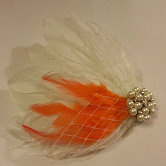 wedding hair accessory, Gatsby Orange feather clip, Bridal Hair Piece Bridesmaid Feather Fascinator, Gatsby Hair Piece, Flapper headpiece,