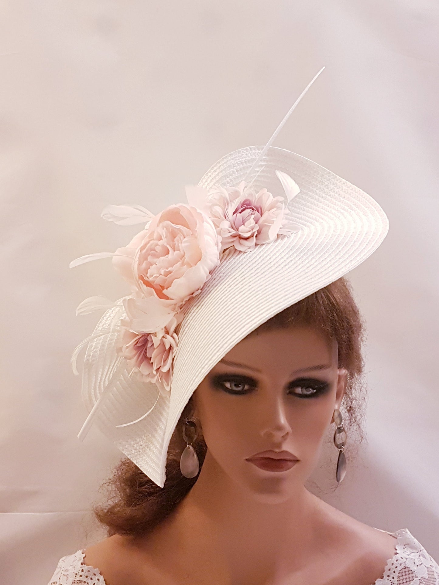 White & Pink fascinator Hat. Large saucer hatinator Quil Floral Church Derby Ascot Race Wedding TeaParty hat Mother of Bride/Groom Hatinator-EleganceFascinator