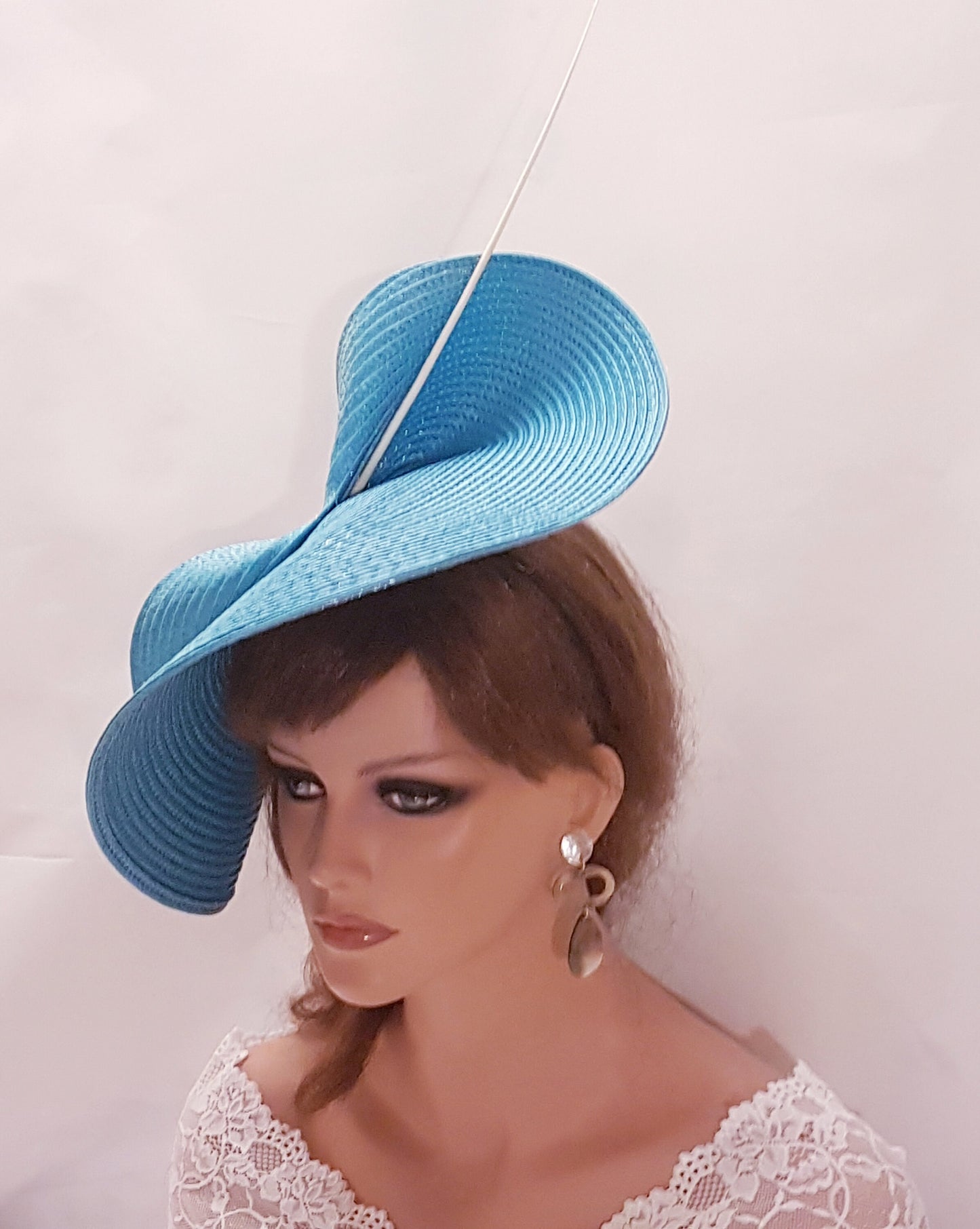 TURQUOISE/TEAL BLUE fascinator large saucer hatinator long Quil Floral Church Derby Ascot Royal Wedding Party hat Mother of bride Fascinator