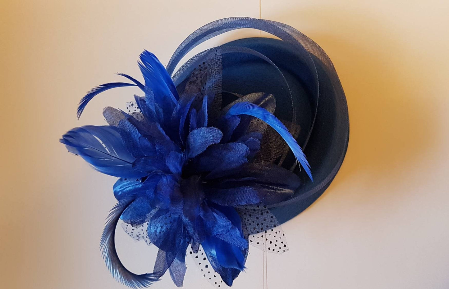 Fascinator Hat,Royal blue Headband Feather Hat Fascinator Ladies Cocktail TeaParty Royal Ascot Wedding Race Women Hat Blue Pillbox Hatinator