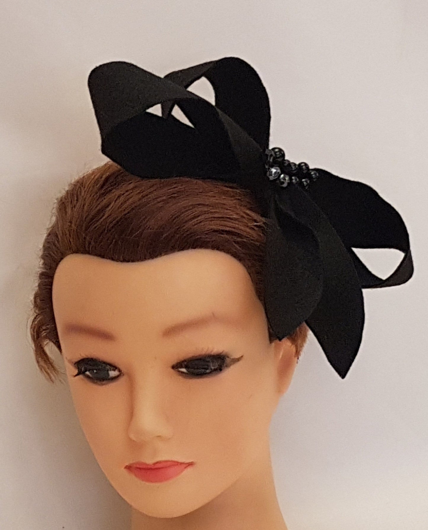 Fascinator Black Felt Headband Black Felt Bows & Beads  fascinator Wedding Cocktail Church Special occasion Ladies party Felt fascinator