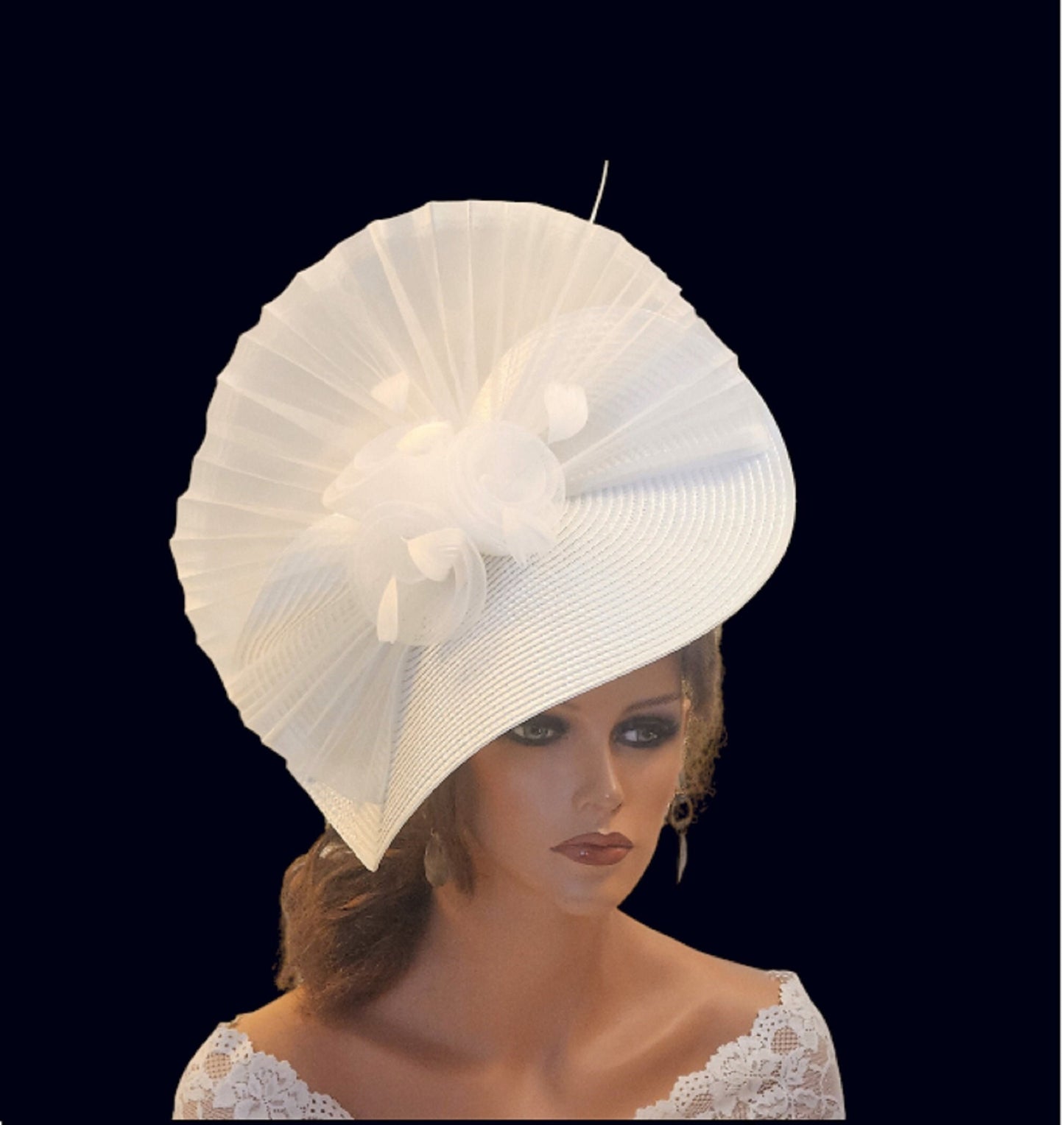 White,Ivory fascinator large hatinator Quil feather Floral Church Derby Ascot  Race Wedding TeaParty hat Mother of Bride/Groom Hatinator