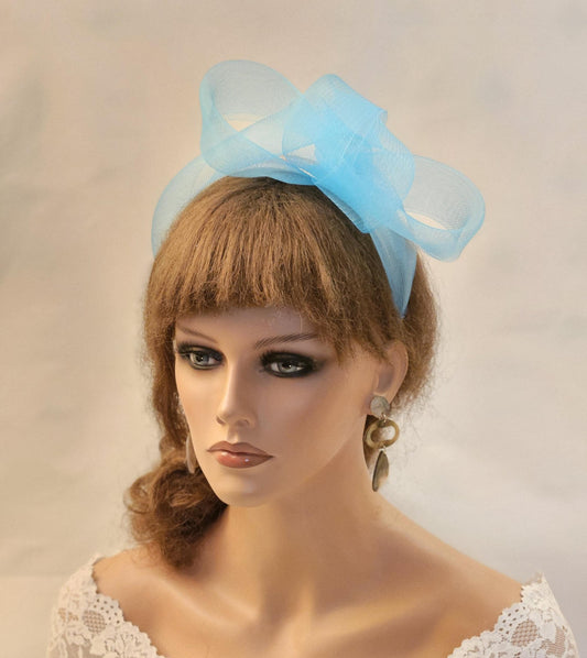 Bandeau bleu avec nœud et nœud, fascinateur pour mariage, cocktail, thé, fête, invité de mariage, couvre-chef, chapeau