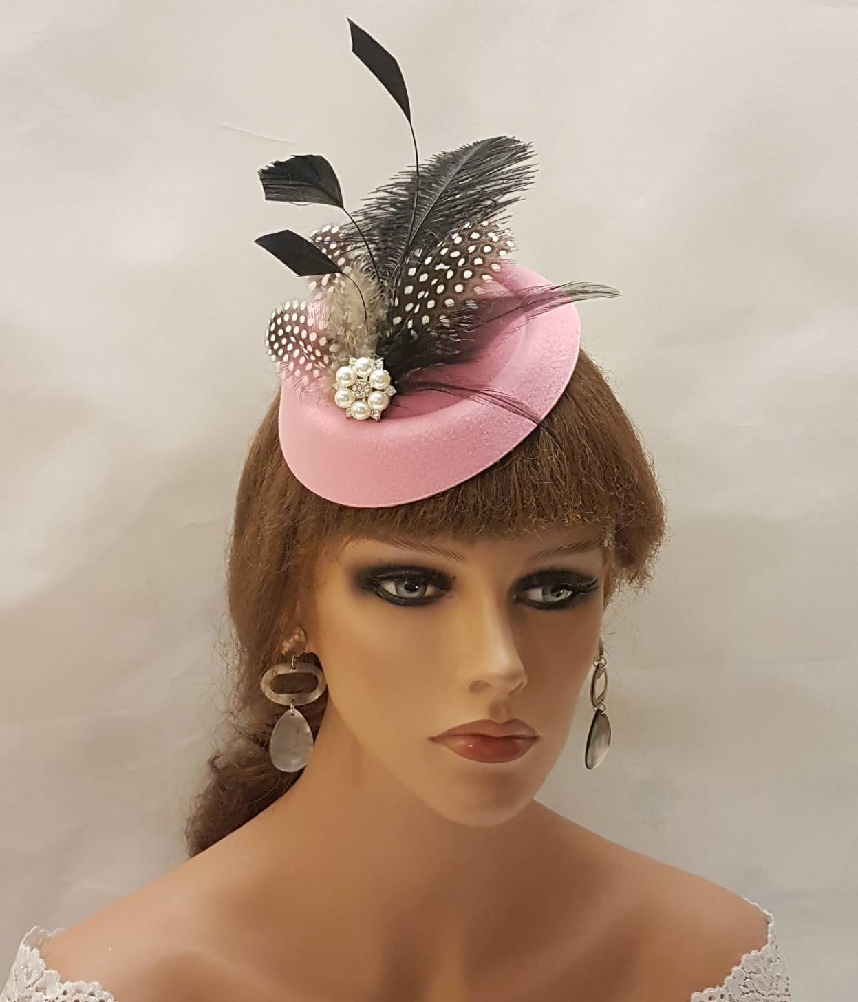 PINK FASCINATOR 40s50s Pink Hat fascinator #Pink Pillbox hat fascinator Womens Feather fascinator Wedding Race Cocktail Ladies day Ascot hat