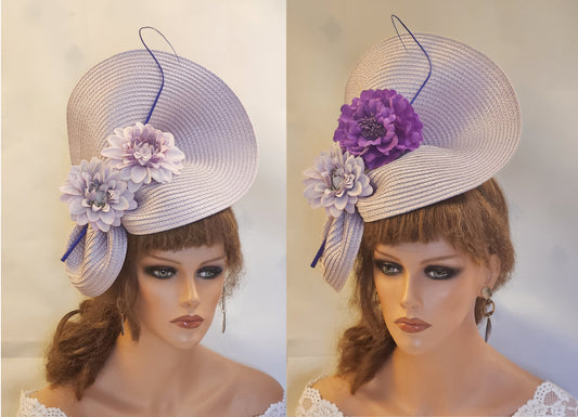 Lilac Lavender Purple fascinator large saucer hatinator Quil Floral Church Derby Ascot Hat Wedding Party hat Mother of Bride/Groom Hatinator