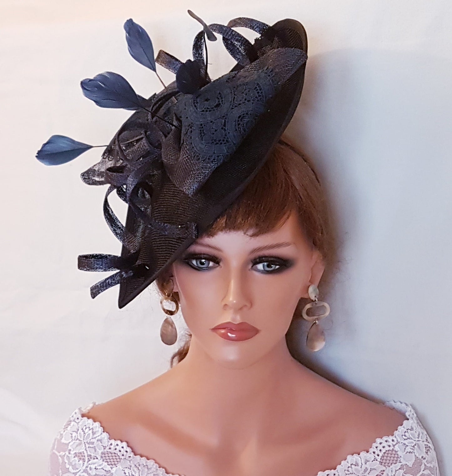 NAVY BLUE fascinator large saucer hat feather hatinator Church Derby Royal Ascot Wedding Party hat Mother of Bride/Groom Hat Fascinator