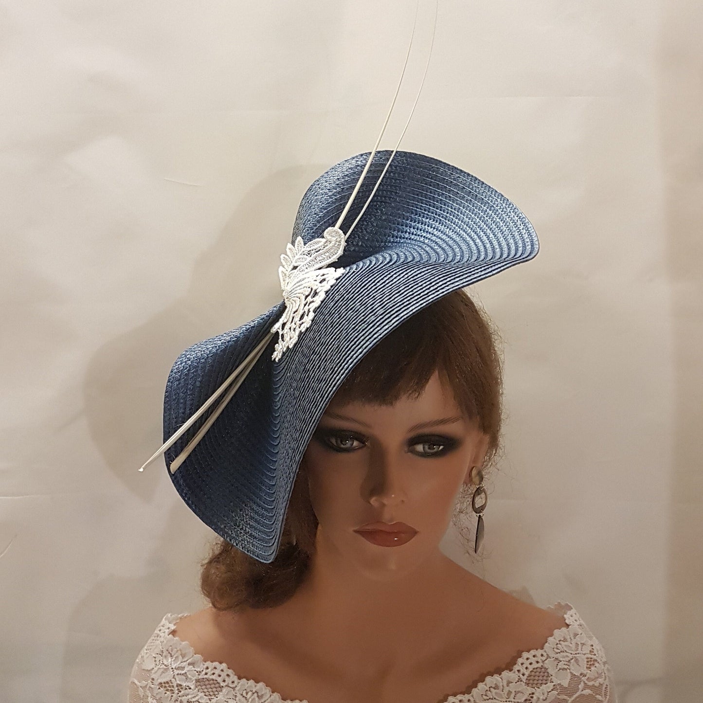 DARK BLUE Navy hat fascinator large saucer hatinator long Quil Feathers Church Derby Ascot Wedding Party, Mother of Bride/Groom Hatinator