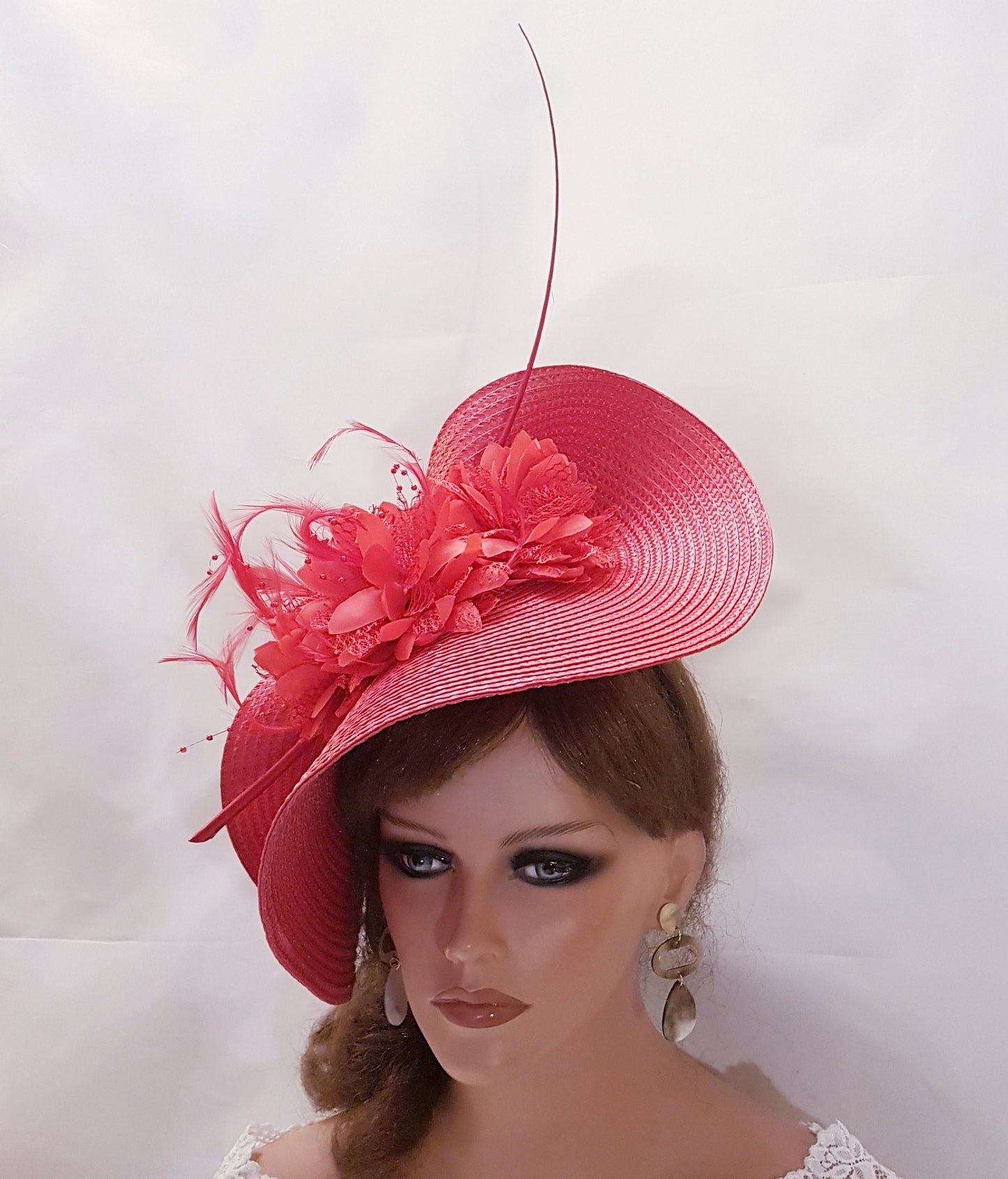 RED fascinator large saucer hat Quil Floral women hatinator Derby Ascot Royal Wedding Cocktail Party  Mother of Bride/Groom Hat Fascinator