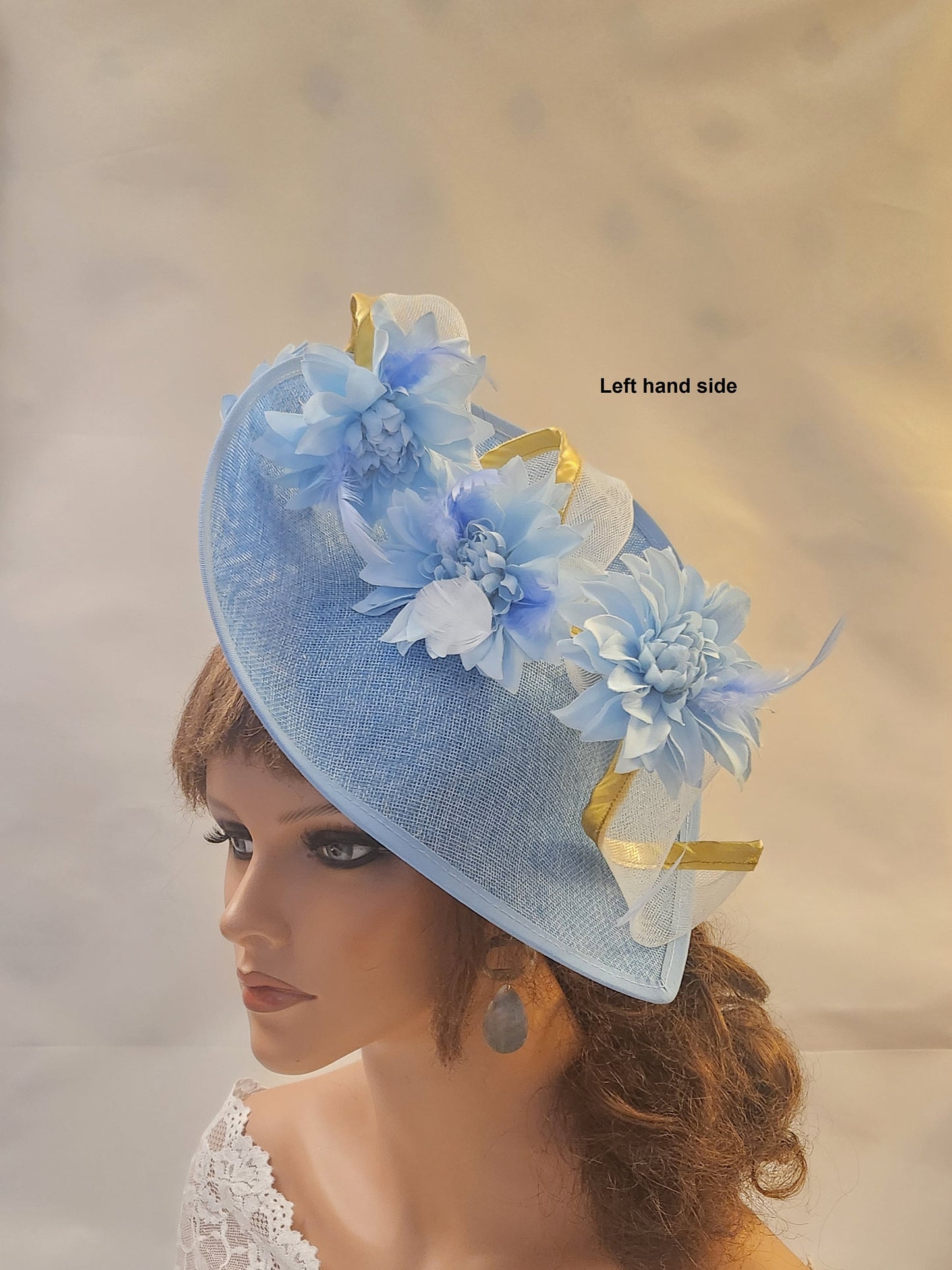 Blue Fascinator Large saucer hatinator long Swril & Floral Hat Church Derby Ascot Royal Wedding TeaParty hat Mother of Bride/Groom Hatinator