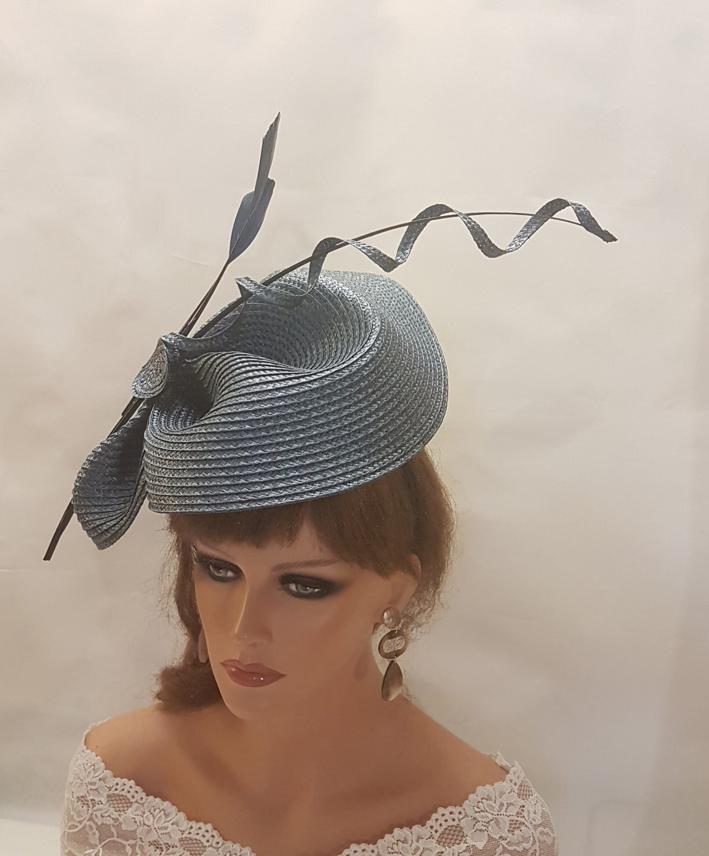 Fascinator DARK GREY / NAVYBLUE Grey large hatinator long Quil Church Derby Ascot Royal Wedding TeaParty hat Mother of Bride/Groom Hatinator