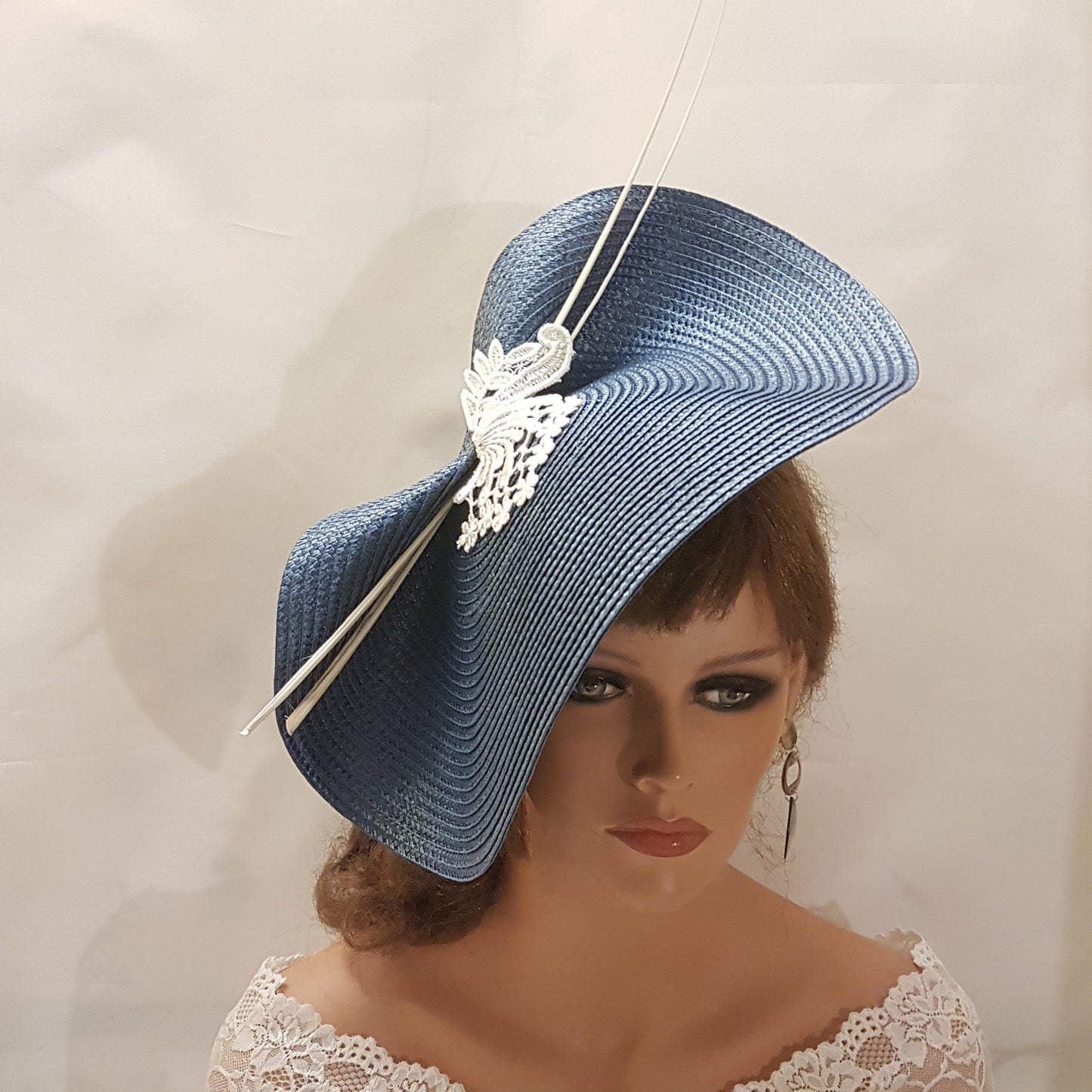 DARK BLUE Navy hat fascinator large saucer hatinator long Quil Feathers Church Derby Ascot Wedding Party, Mother of Bride/Groom Hatinator