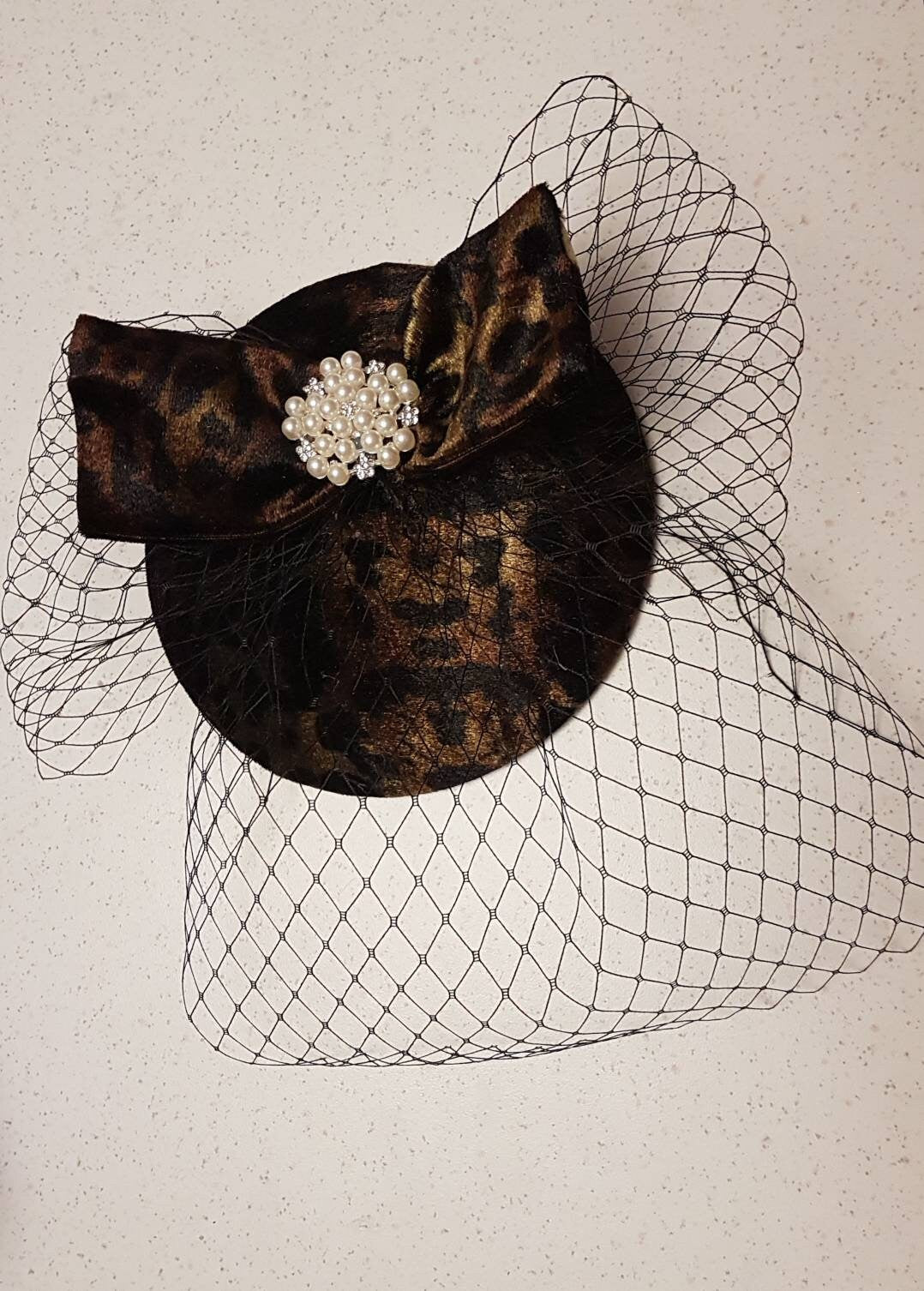 FASCINATOR,Animal print Hat fascinator #Brown Black hat Race,Cocktail hat,Ladies day,Ascot hat,Brown mini birdcage veil hat fascinator