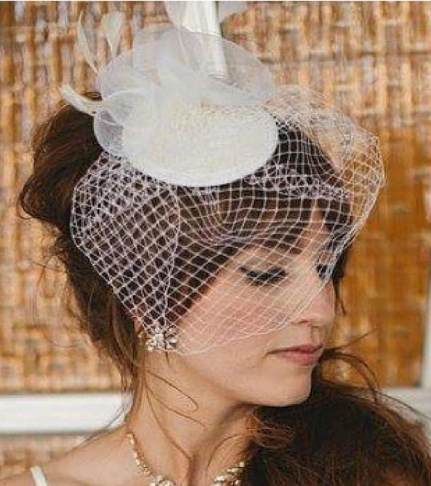 Bridal birdcage veil fascinator hat #Feather fascinator hat White Ivory Black birdcage veil Feather hat fascinator, Wedding hair accessory