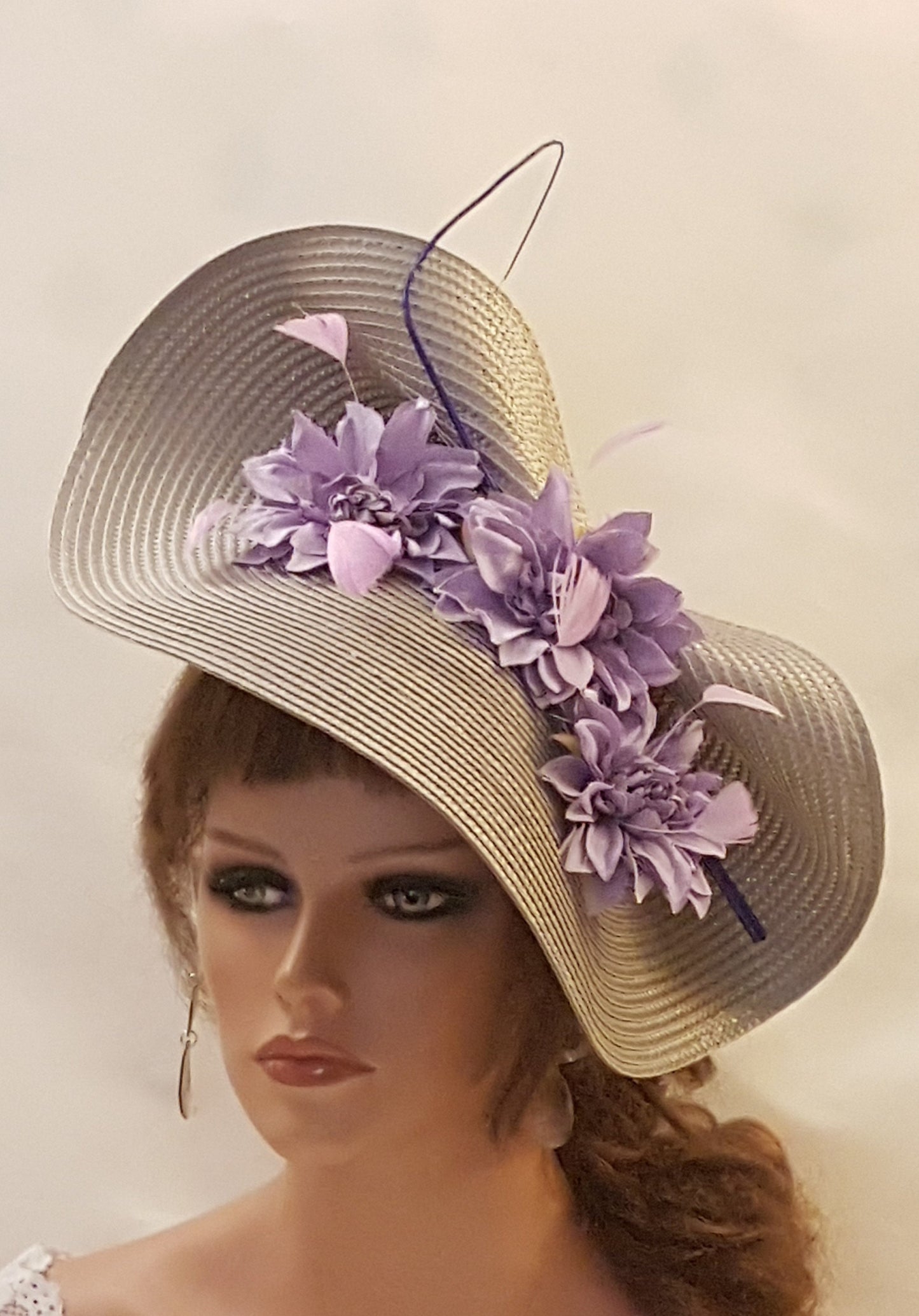 Lilac Grey fascinator large saucer hatinator Quil Floral Church Derby Ascot Hat Race Wedding TeaParty hat Mother of Bride/Groom Hatinator