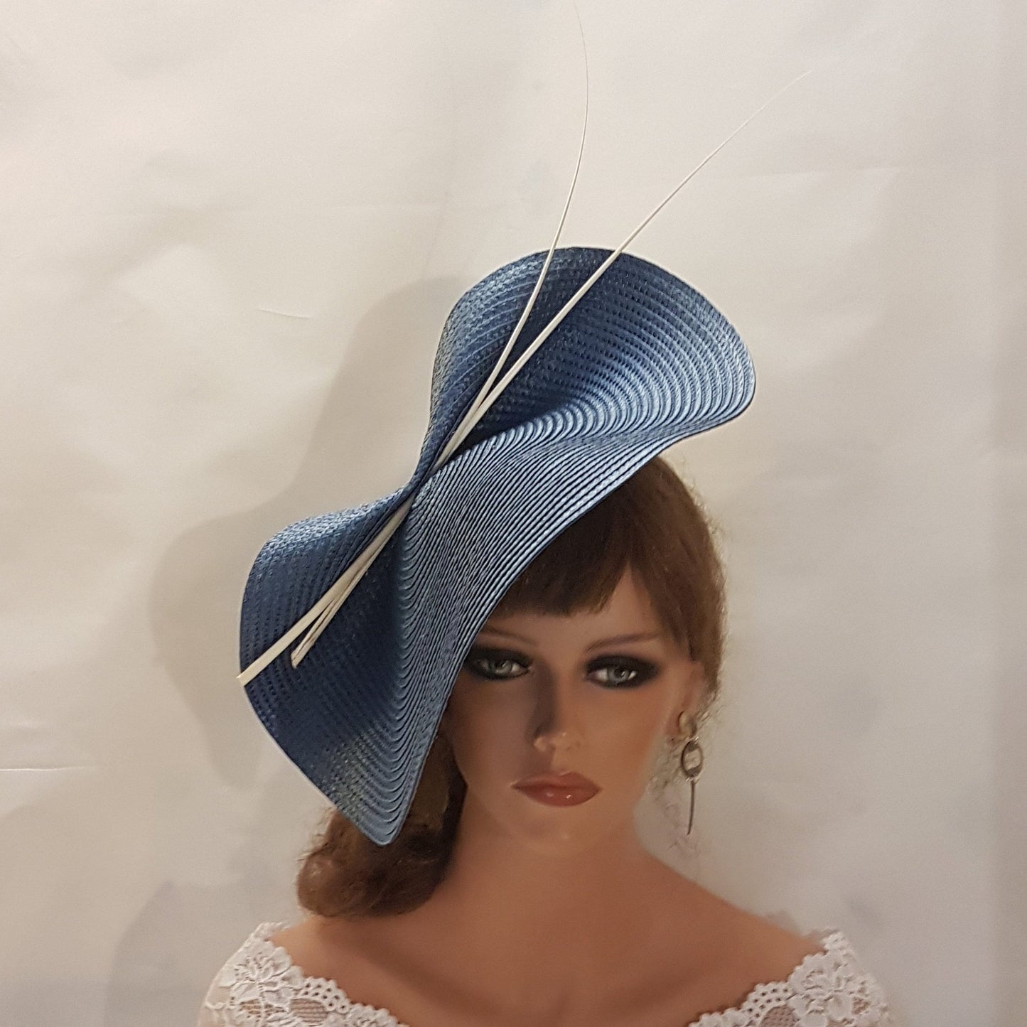 DARK BLUE Navy hat fascinator large saucer hatinator long Quil Feathers Church Derby Ascot Wedding Party, Mother of Bride/Groom Hatinator