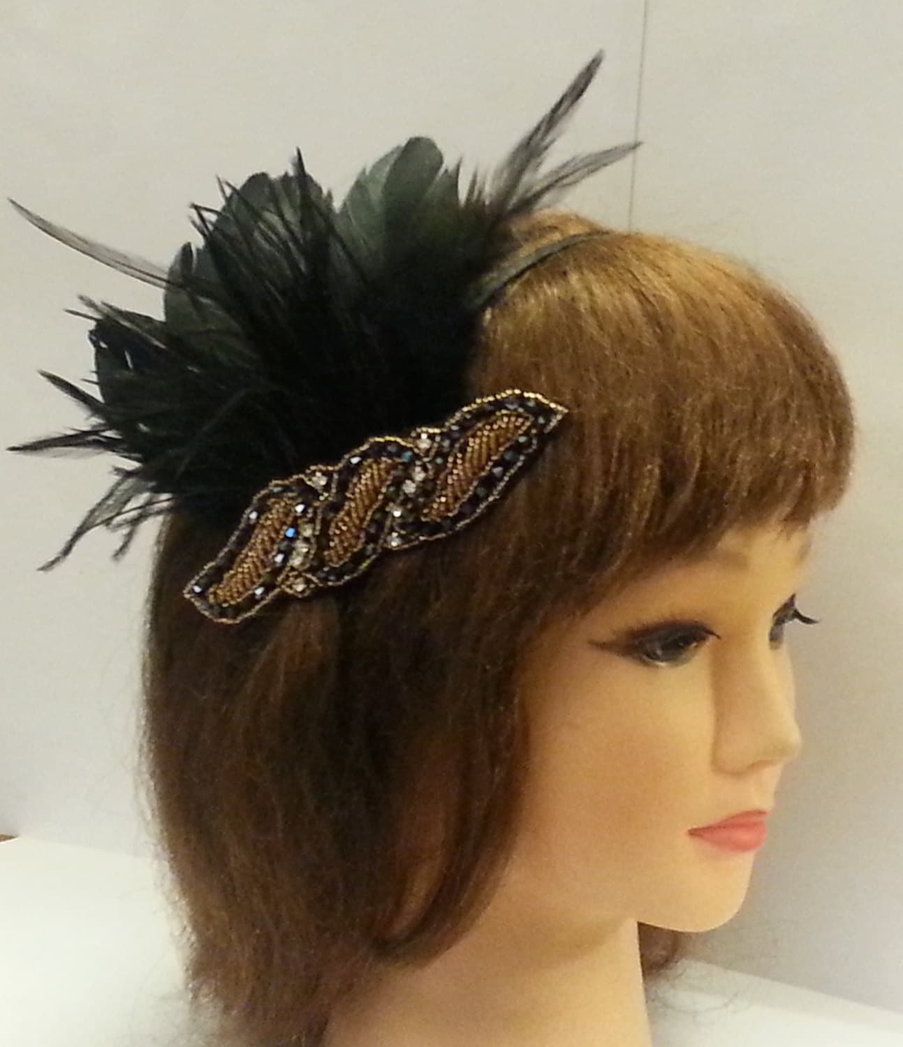 Black and Gold Vintage 1920s Flapper Headpiece Gatsby Headband Crystal Beaded Great Gatsby Headband. Aliceband 1920's-40's sparkly headband