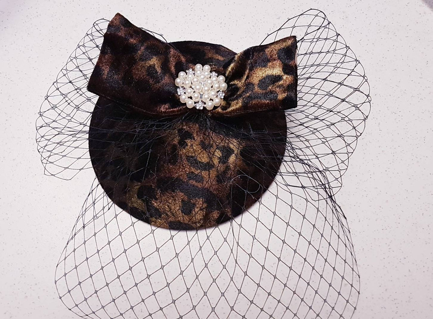 Lady Womens Dress Fascinator Velvet Hat Vintage 40s 50s Hat. Animal print Brown  Hat fascinator birdcage veil Party Wedding  ASCOT GOODWOOD