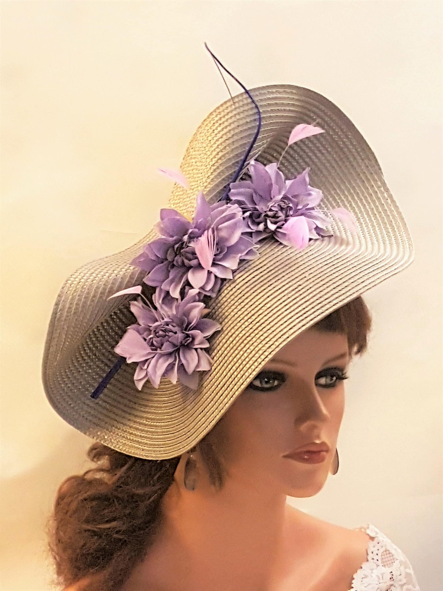 Lilac Grey fascinator large saucer hatinator Quil Floral Church Derby Ascot Hat Race Wedding TeaParty hat Mother of Bride/Groom Hatinator