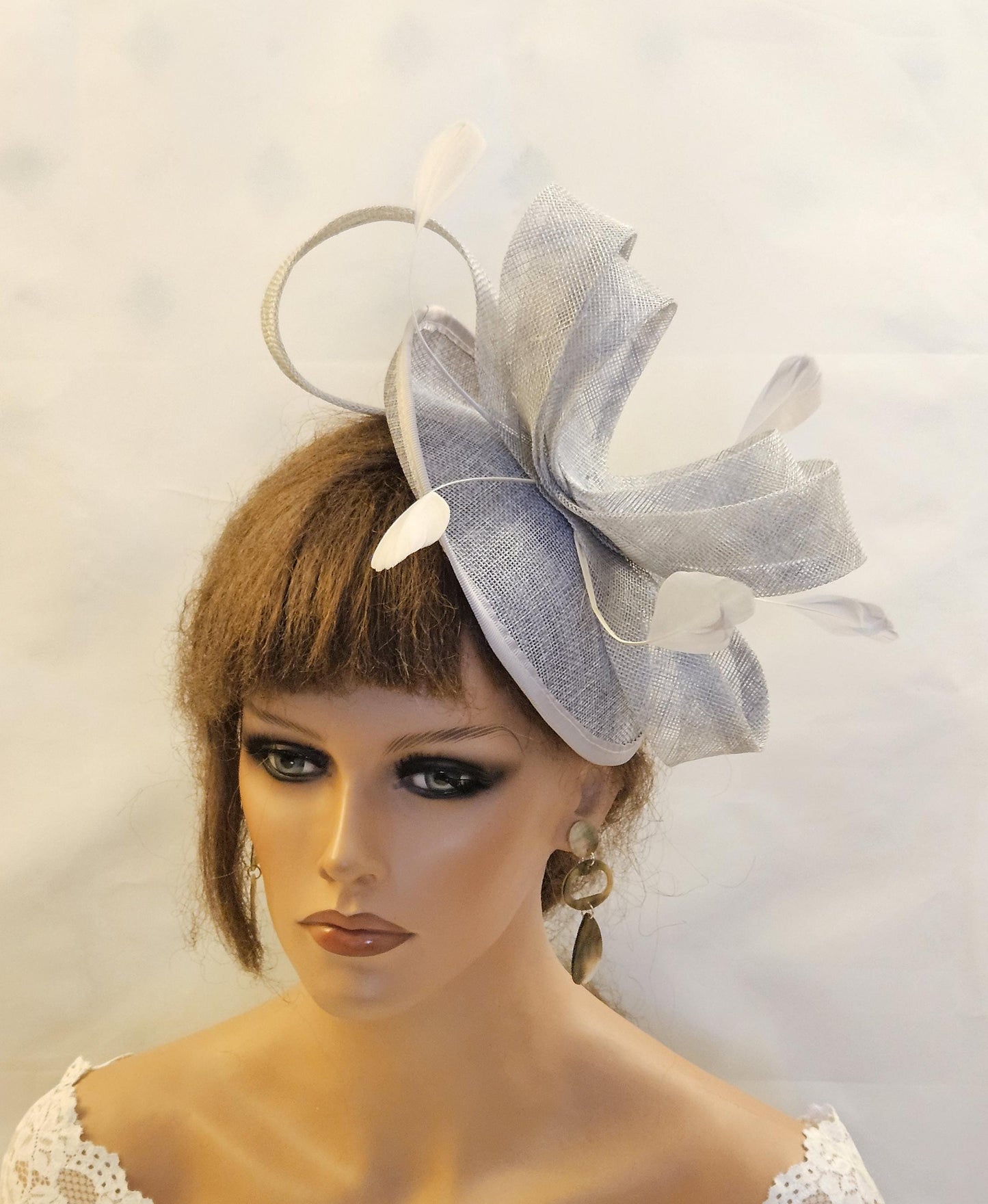 SILVER Grey fascinator Medium Saucer Sinamay loops Fascinator Wedding Ascot Hat Hatinator Sinamay disc saucer hatinator