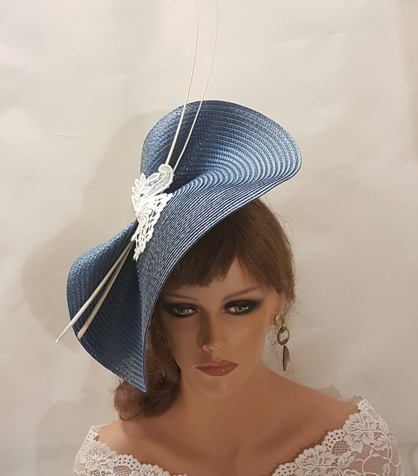 DARK BLUE Navy hat fascinator large saucer hatinator long Quil Feathers Church Derby Ascot Wedding Party, Mother of Bride/Groom Hatinator