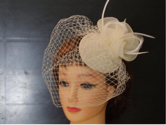 Voile de cage à oiseaux de mariée Fascinator Chapeau Blanc Ivoire Voile Mariage Dames Occasion Plume #fascinator Vintage inspiré Frenchnet Blusher voile chapeau