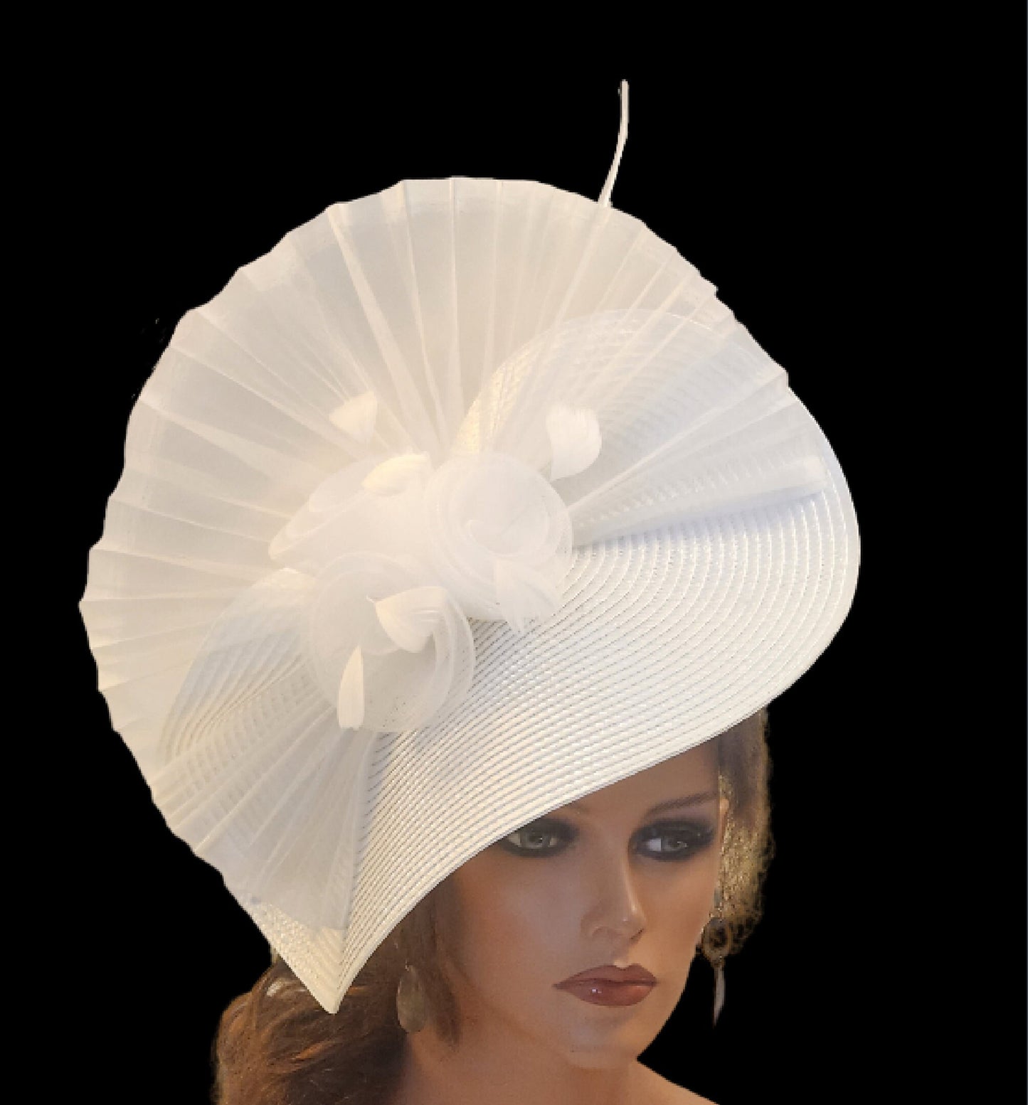 White,Ivory fascinator large hatinator Quil feather Floral Church Derby Ascot  Race Wedding TeaParty hat Mother of Bride/Groom Hatinator