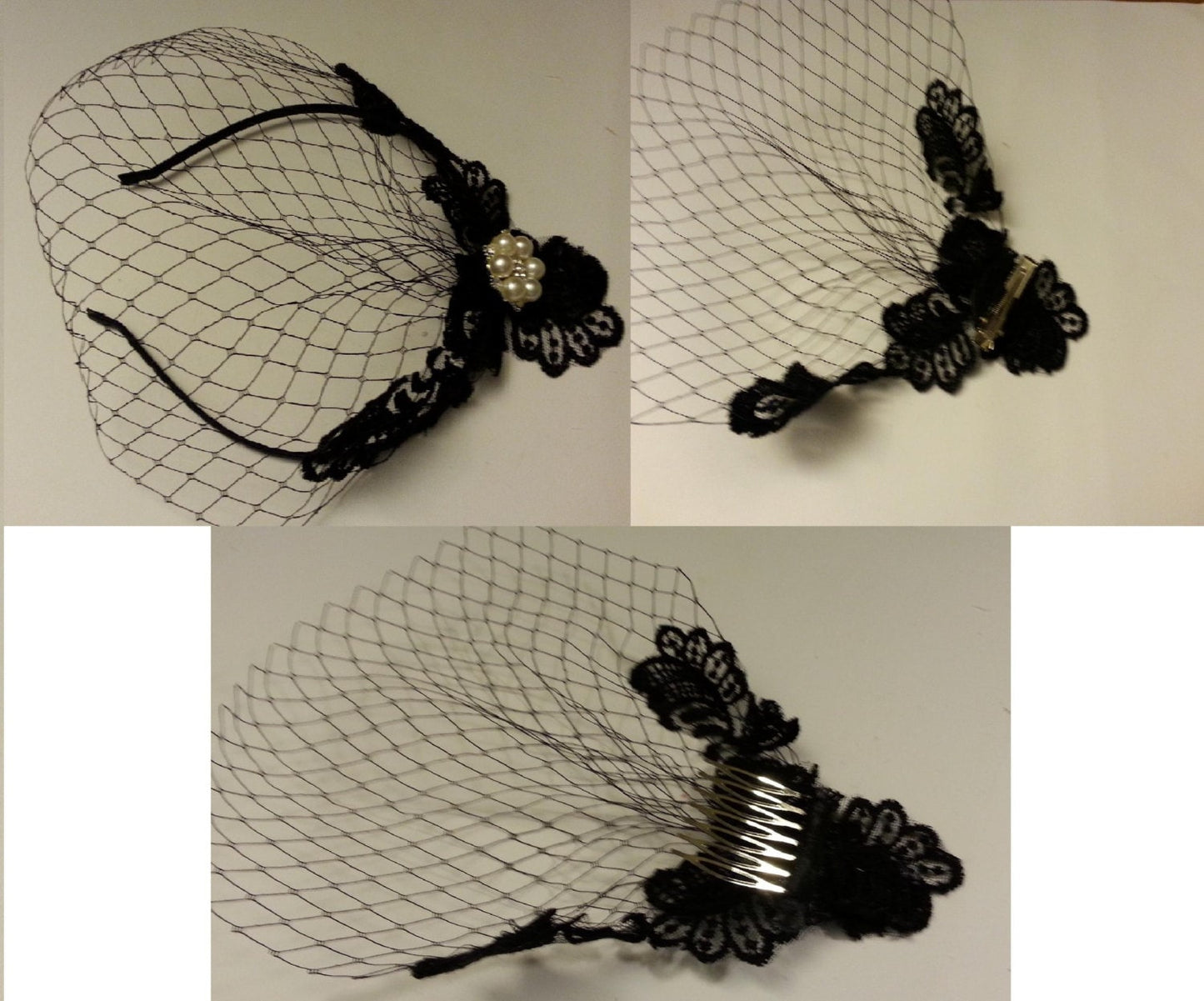 BLACK LACE and jewel hairpiece Wedding,Prom,Ceremony headpiece #Black mini birdcage veil Fascinator hairclip mini frenchnet veil  fascinator