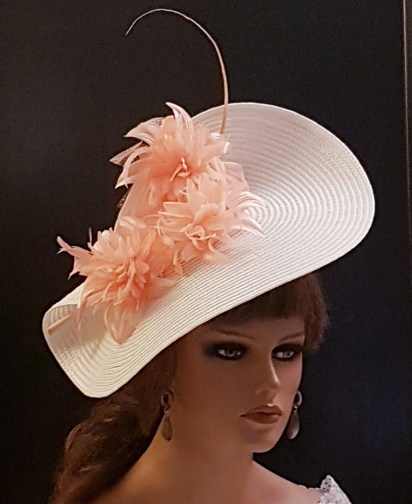 White & Pink fascinator Hat. Large saucer hatinator Quil Floral Church Derby Ascot Race Wedding TeaParty hat Mother of Bride/Groom Hatinator-EleganceFascinator