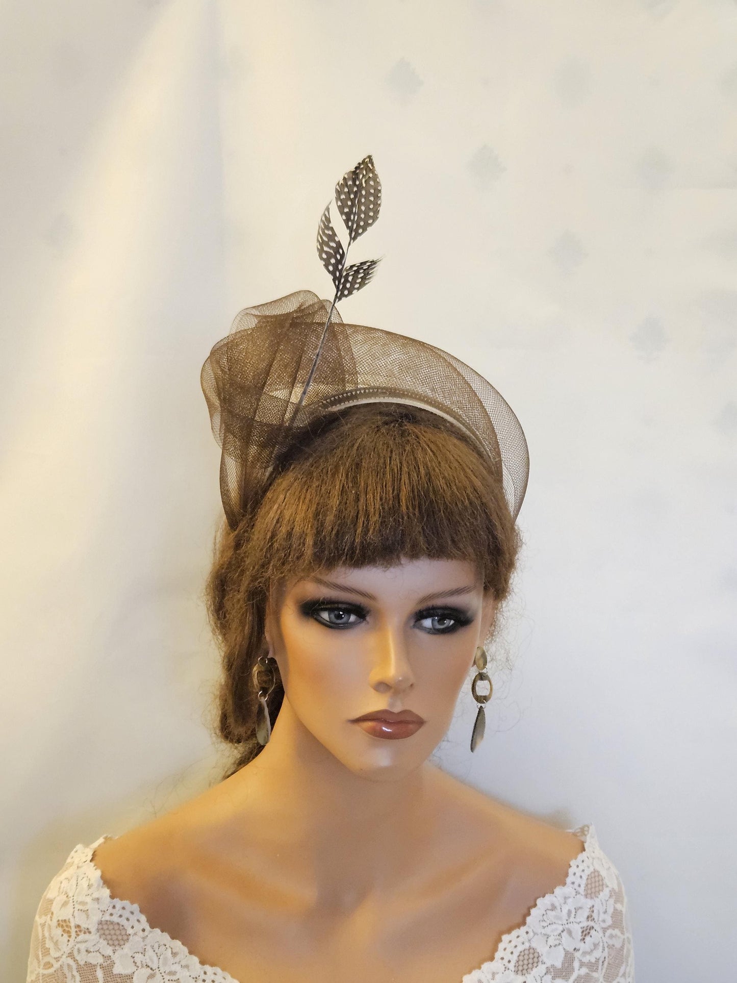 BROWN Crinoline Bow Headband Fascinator,   Headpiece, Crinoline Fascinator Headband,  Statement Headwear, Wedding, Race,Tea party Fascinator