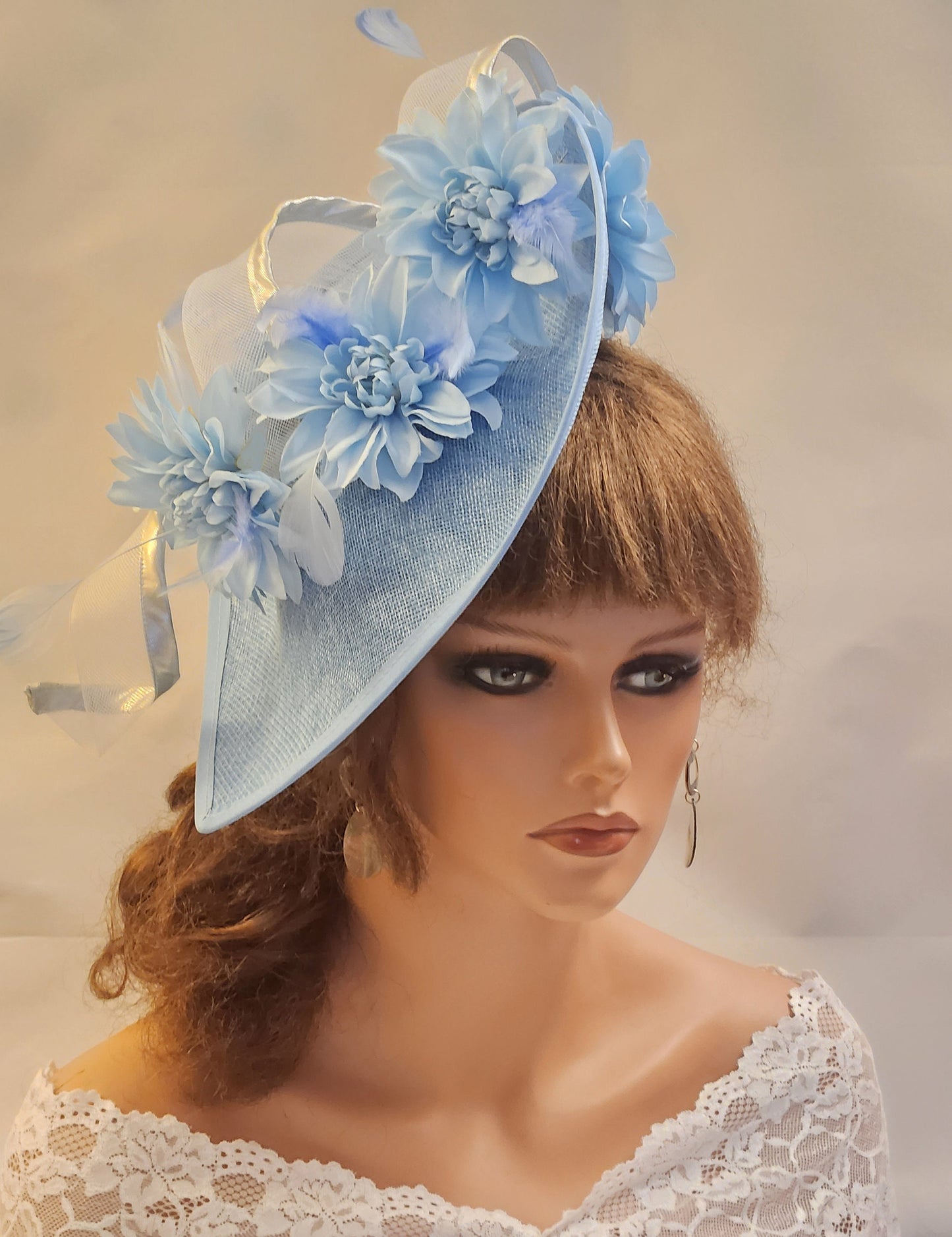 Blue Fascinator Large saucer hatinator long Swril & Floral Hat Church Derby Ascot Royal Wedding TeaParty hat Mother of Bride/Groom Hatinator