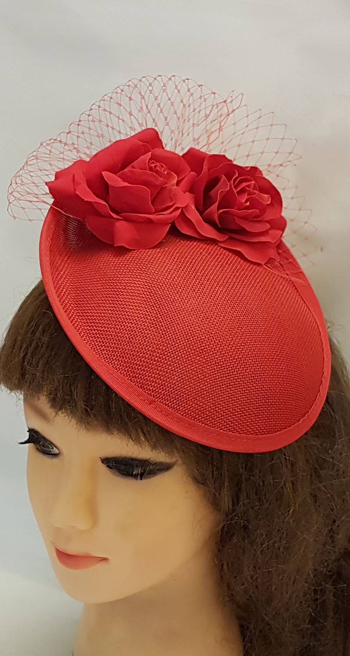 FASCINATOR,Red Hat with red Roses. Wedding,Church hat Fascinator Goodwood,Kentucky derby hat, Cocktail ,Ascot Hat , Autumn/Winter Fascinator