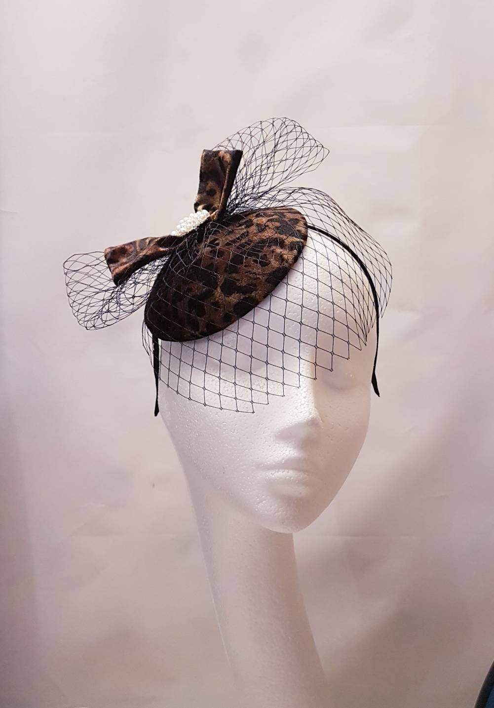 FASCINATOR,Animal print Hat fascinator #Brown Black hat Race,Cocktail hat,Ladies day,Ascot hat,Brown mini birdcage veil hat fascinator